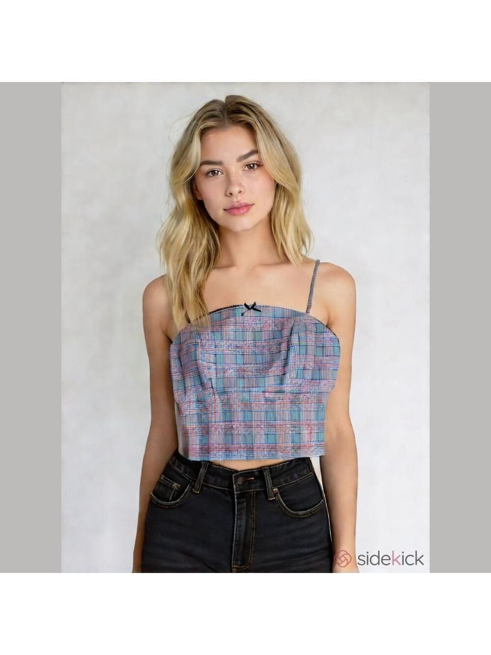 Wild Fable Gray Plaid Smocked Top M